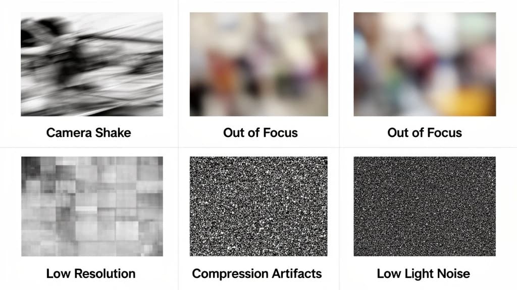 5 types of photo blur: camera shake, out of focus, low resolution, compression, low light
